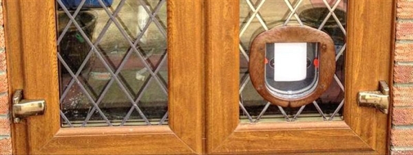 cat flap installed in French doors